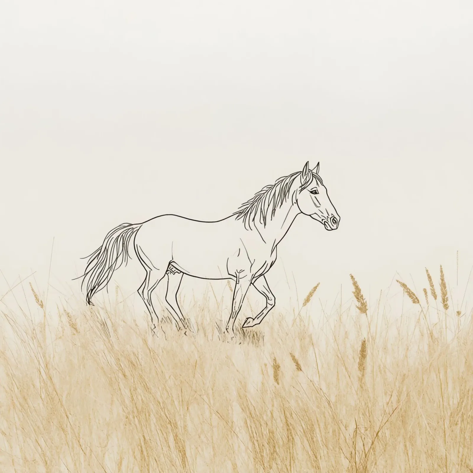 Cavallo che cammina tra l'erba dorata in un prato tranquillo carta hahnemühle da DesignDoodle