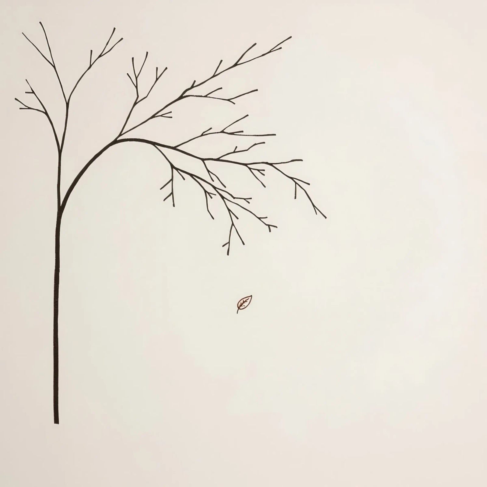 Stylized tree branch with a single leaf falling line art canvas by DesignDoodle