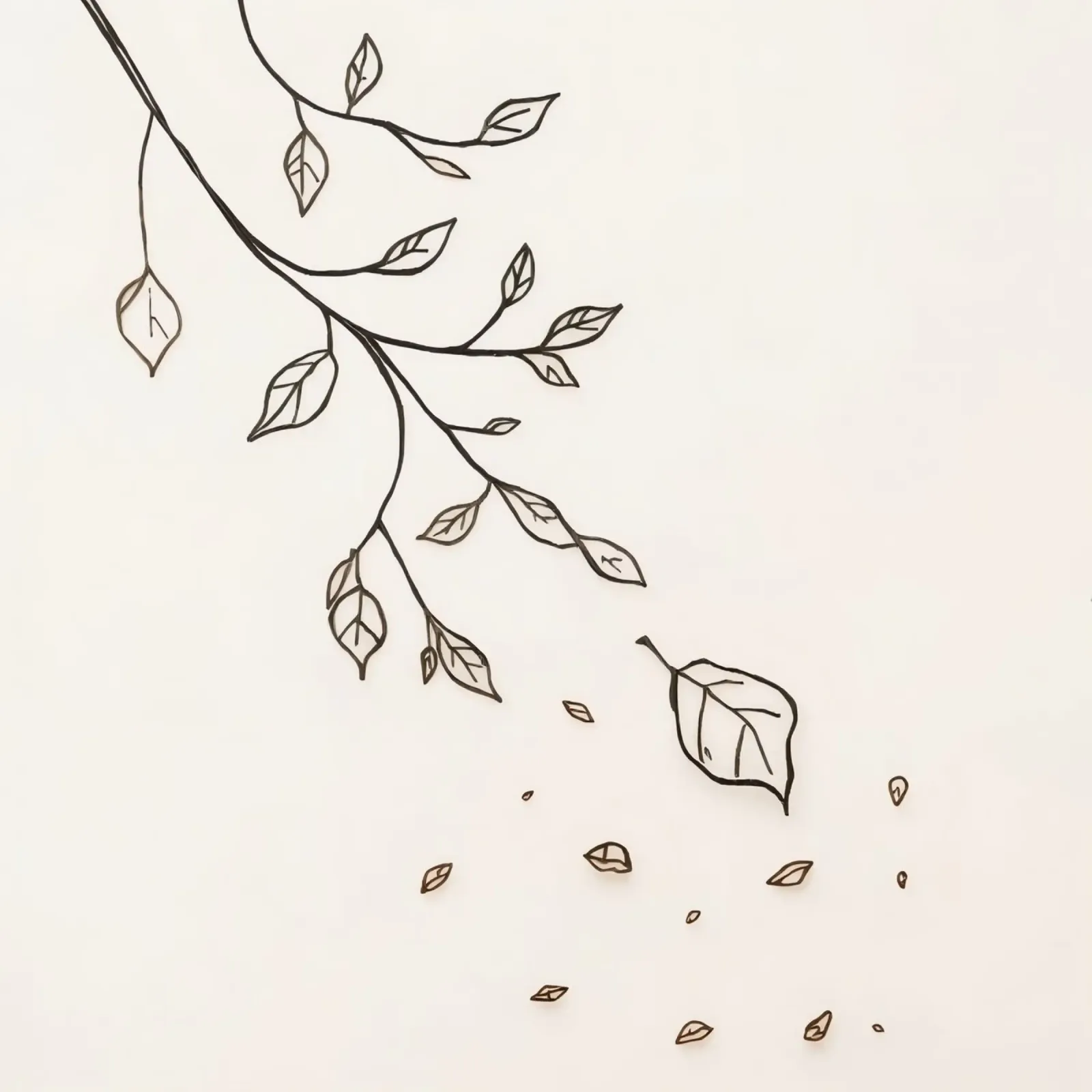 Leaves falling from a branch in a minimalistic artistic art hahnemühle by DesignDoodle