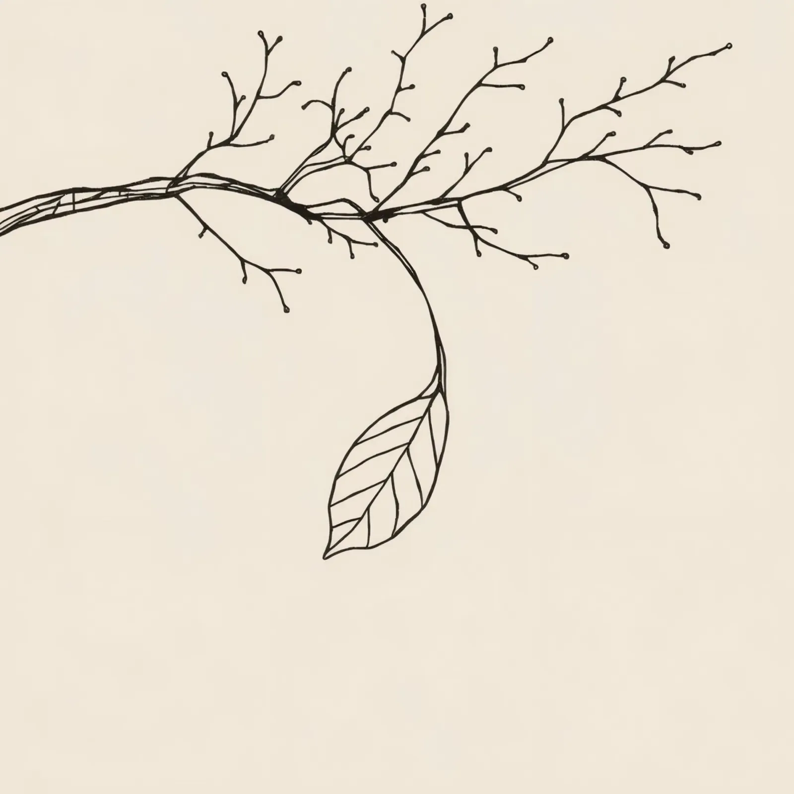 Intricately drawn branch with delicate twigs & single leafe canvas by DesignDoodle