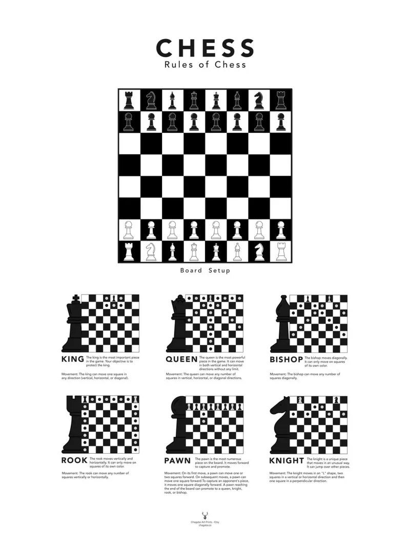 Cadeau d'échecs Guide d'échecs Mouvement des pièces Échecs Apprendre hahnemühle de Chagatai Art