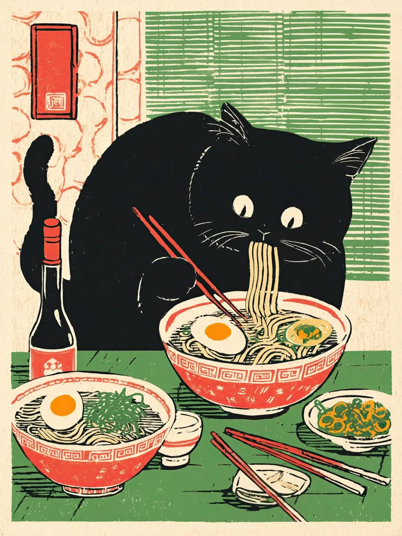 Black Cat & Ramen | Inspiring Japan | Foodie and Kitchen acrylic glass by Kaji