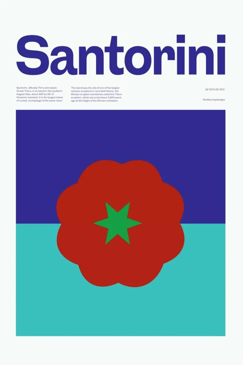Santorini poster con telaio in legno da Nick Barclay