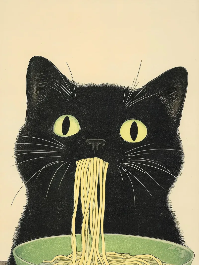 Gatto Nero Ruba Ramen Ispirazione Giappone Foodie e Cucina plexiglass da Kaji