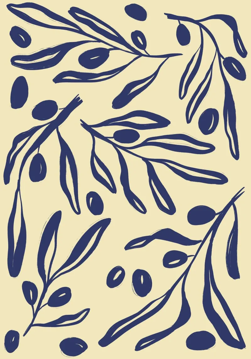 Provençal pattern blue olives on a yellow background canvas by Sixmai
