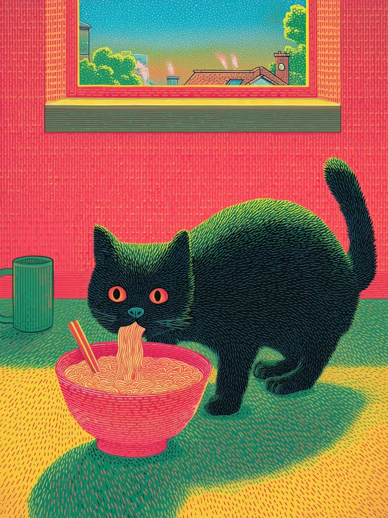 Black Cat & Ramen | Ispirazione Giappone | Cibo e cucina pellicola backlit da Kaji