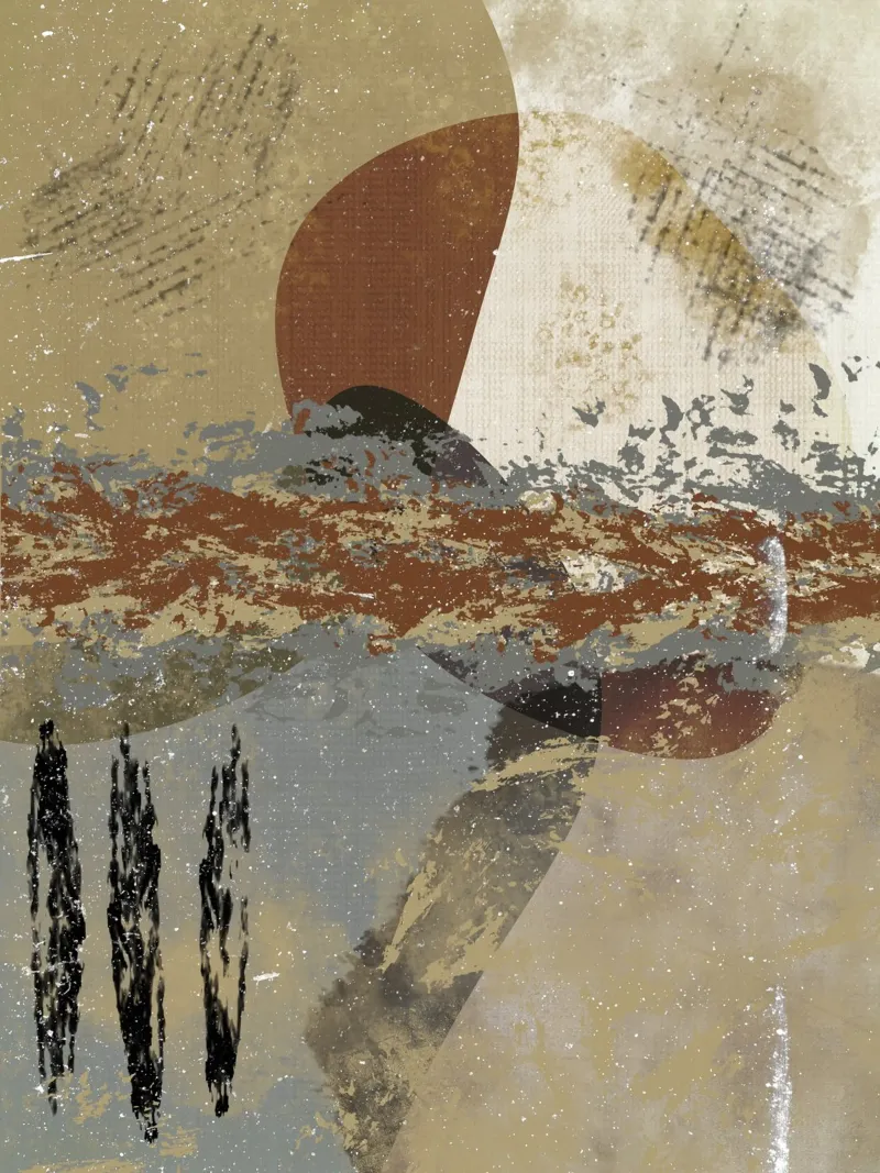 Modern abstract artwork in beige, rust, gray and brown hahnemühle by Imaginative
