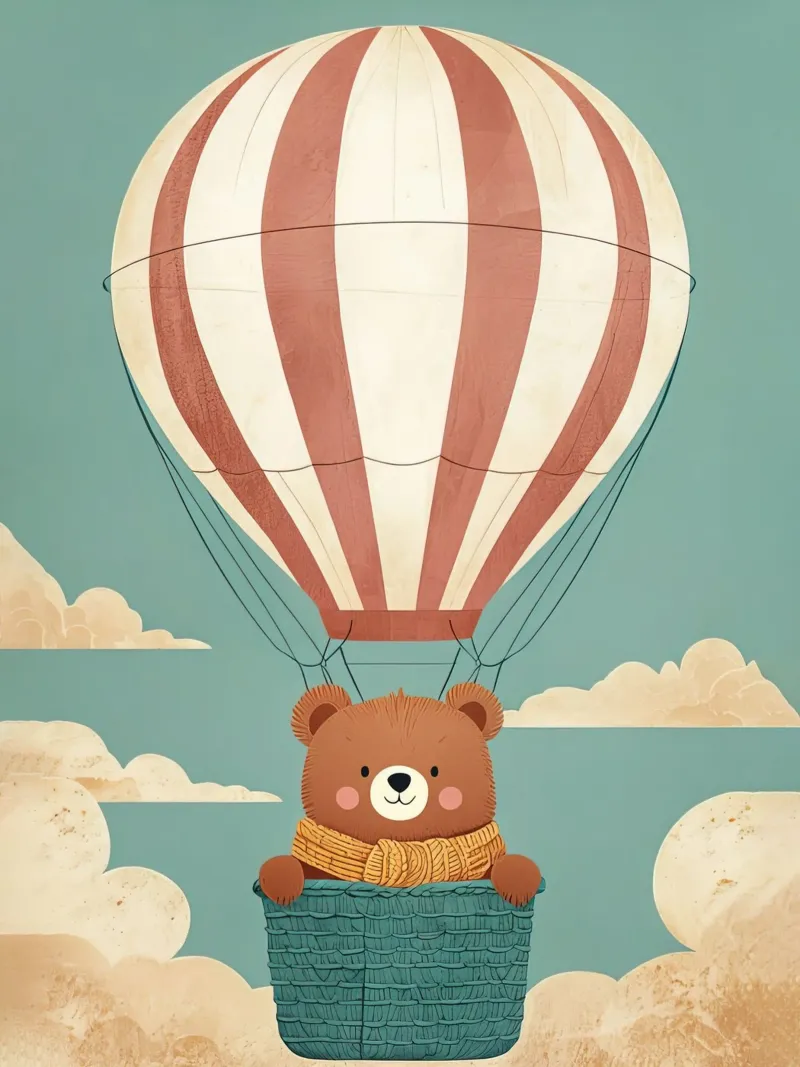 Illustrazione di un orso in mongolfiera pellicola backlit da BABY ART PRINTS