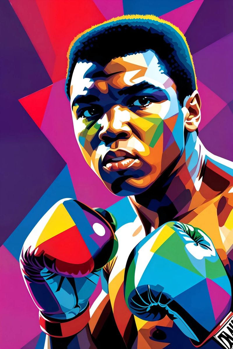 Muhammad Ali Pop-Art Neon Poster von BONANZA