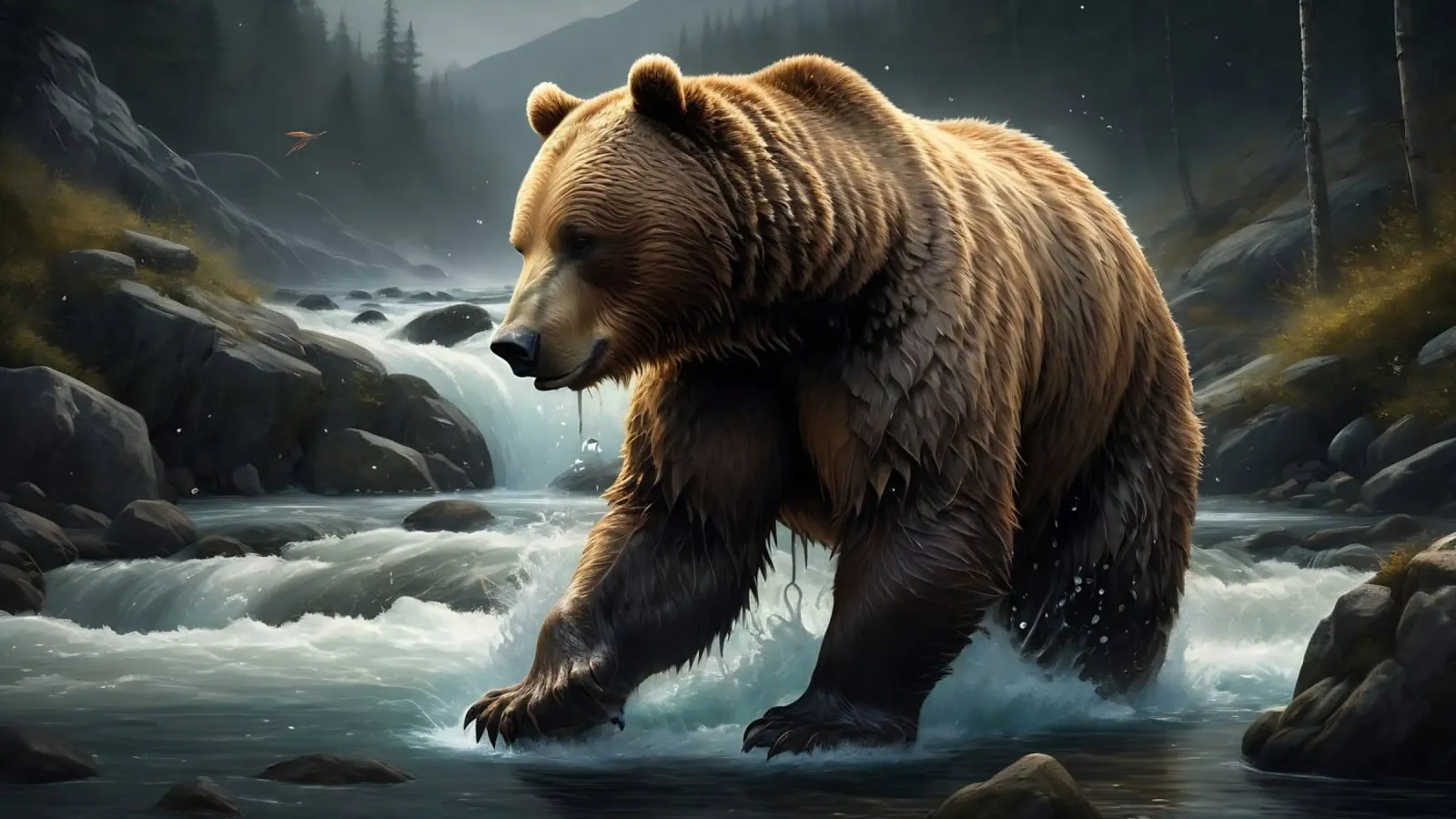 Orso bruno in un fiume di montagna carta hahnemühle da Wild Beauty