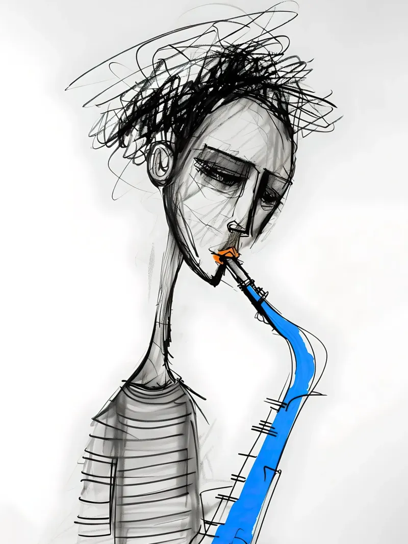 Saxofoon speler schets canvas met Baklijst van 🎁 ARTVI-SHOP