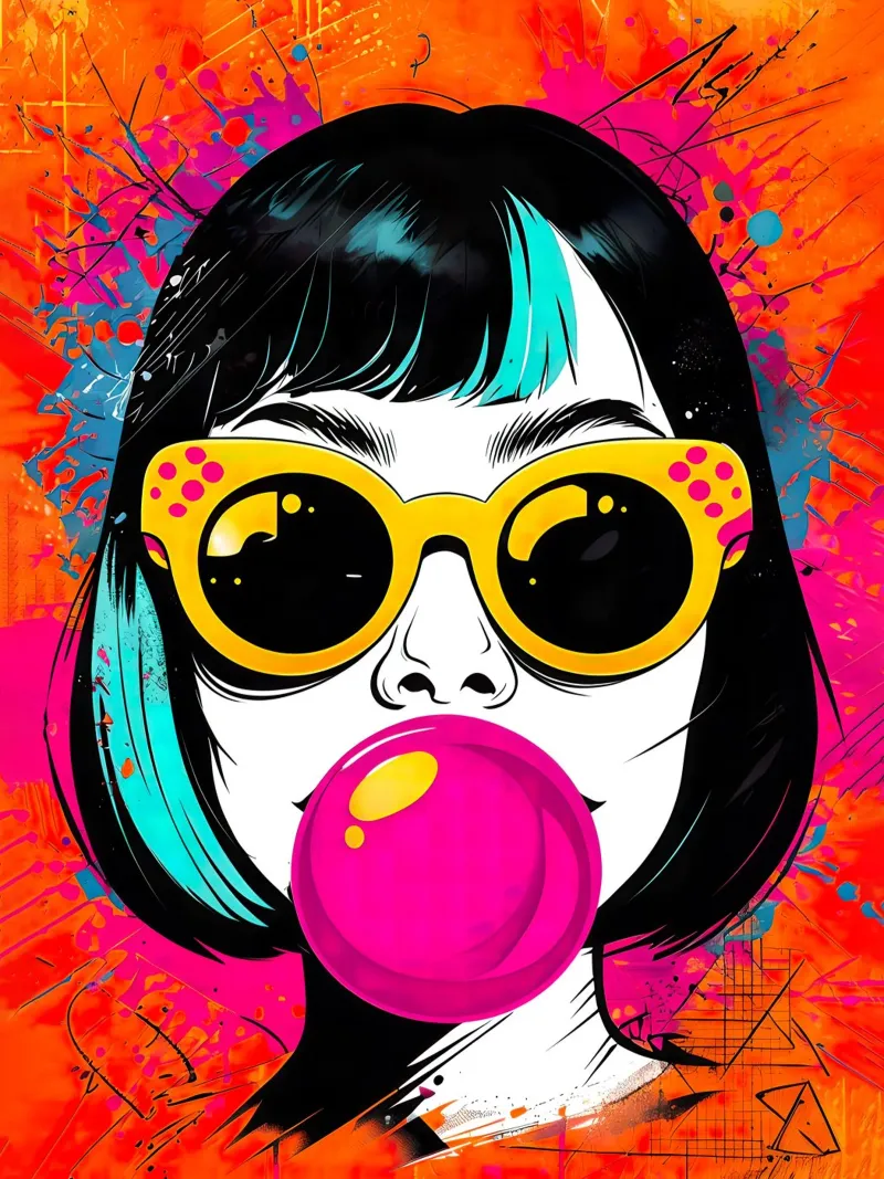 Ragazza pop art con gomma da masticare pellicola backlit da 🎁 ARTVI-SHOP