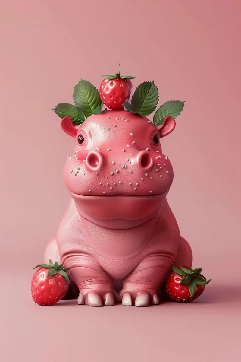 Strawberry Hippo canvas by wonderfolk
