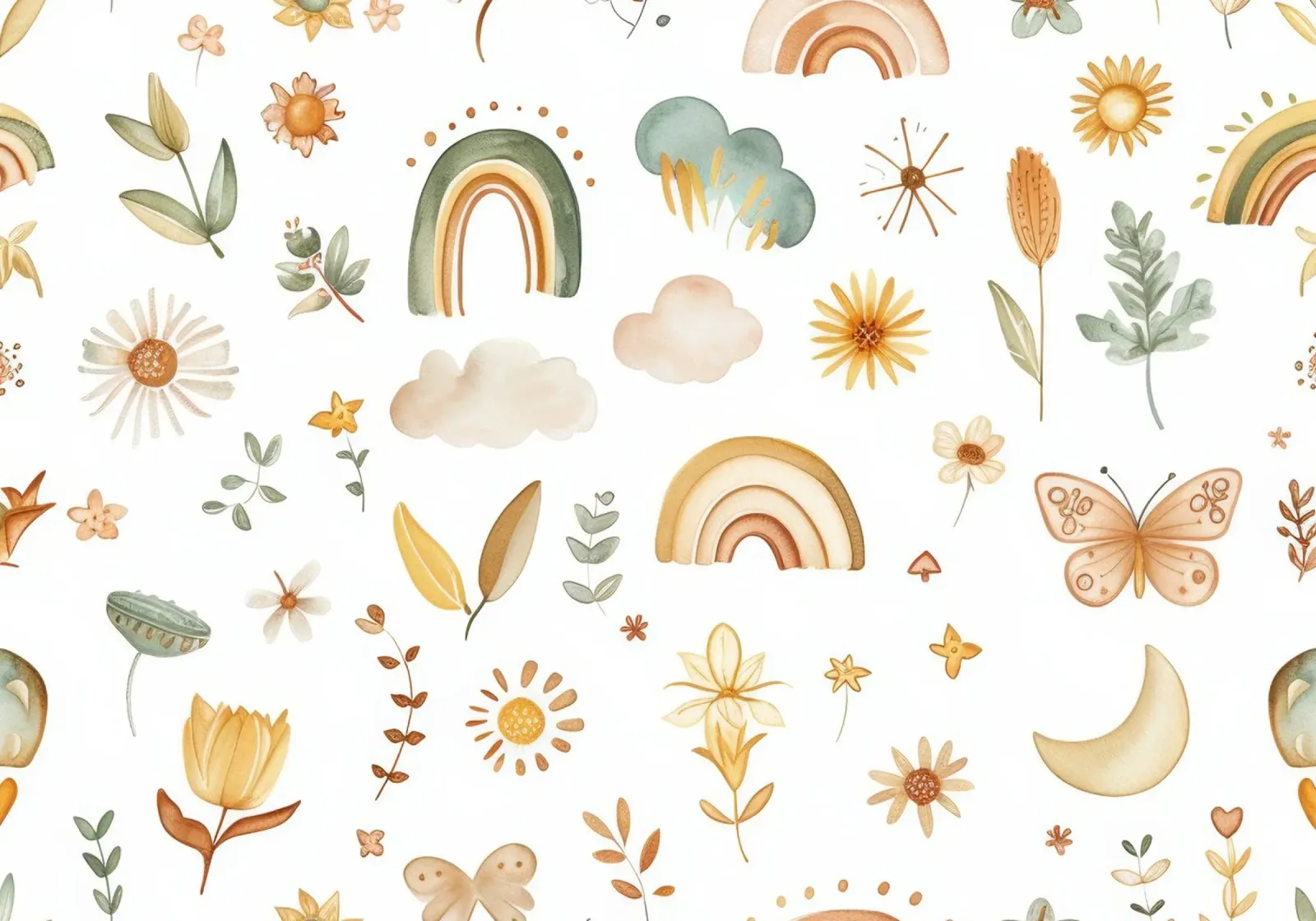 Stampa floreale e arcobaleno Boho per bambini - Arte murale per la cameretta, neutro poster da ClubArt