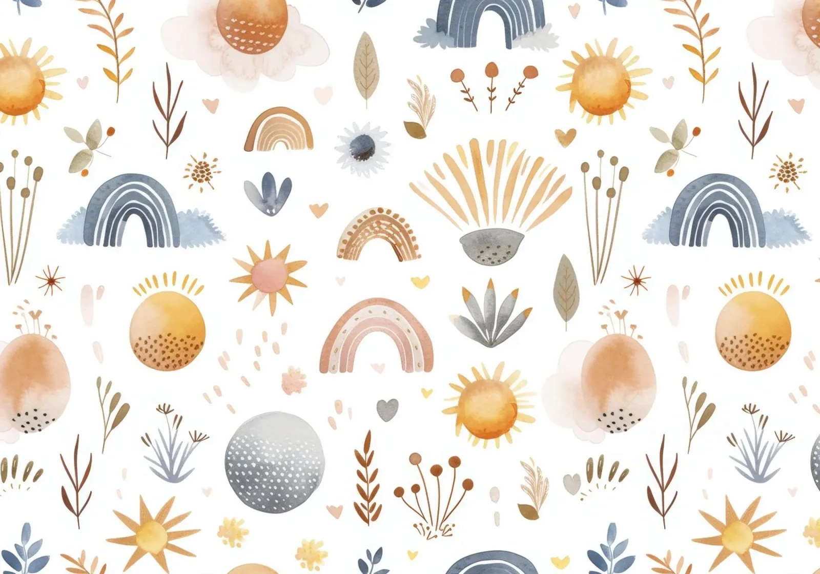 Stampa acquerellata Boho Sun & Rainbow - Arte per la cameretta, camera dei bambini poster da ClubArt