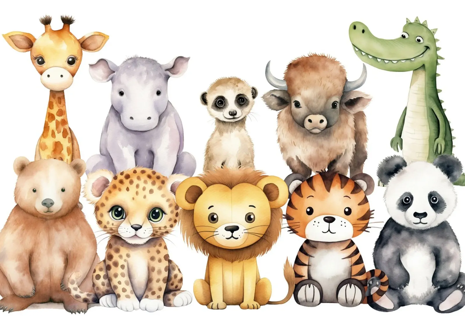 Set di acquerelli di animali safari di grandi dimensioni - Arte per l'asilo nido, giungla alluminio dibond da ClubArt