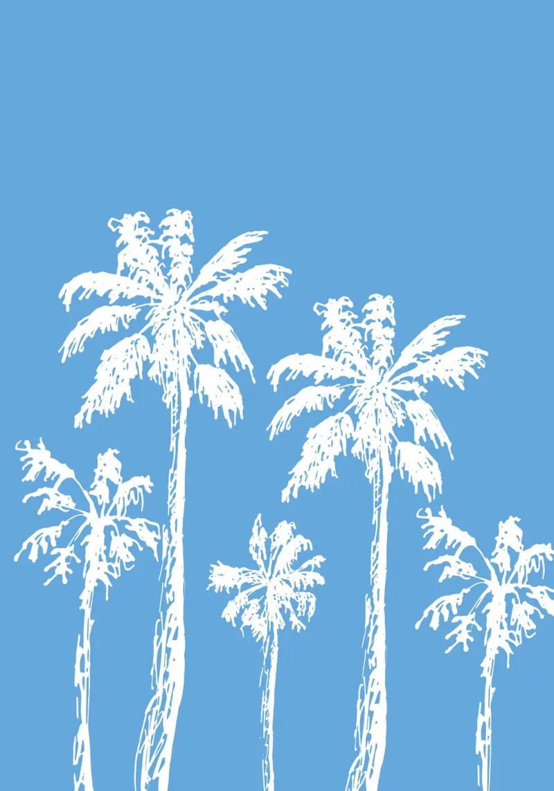 Palm Trees Print - Küstendekoration, Sommerstimmung, blaue Ästhetik Hahnemühle von ClubArt