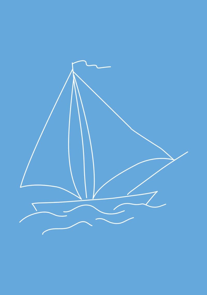 Minimalistische Segelboot Linie Kunstdruck - Küste, Ozean Blau Dec Leinwand von ClubArt