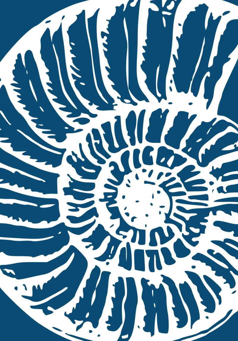 Ammoniet Fossiel Print - Nautisch Blauw, Oude Oceaan Kunst canvas van ClubArt