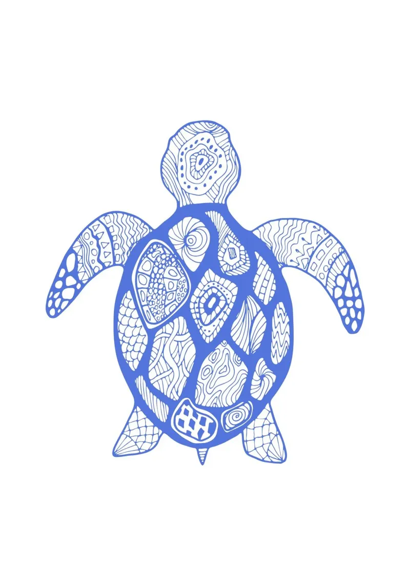 Tortue de mer bleue abstraite - Boho Ocean Art, Mandala Sty hahnemühle de ClubArt