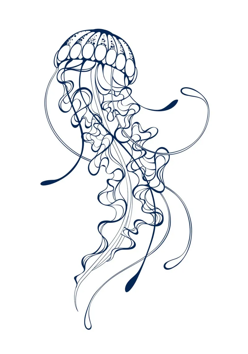 Elegant Jellyfish Line Art Print - Ocean Life, Nautical Deco poster by ClubArt