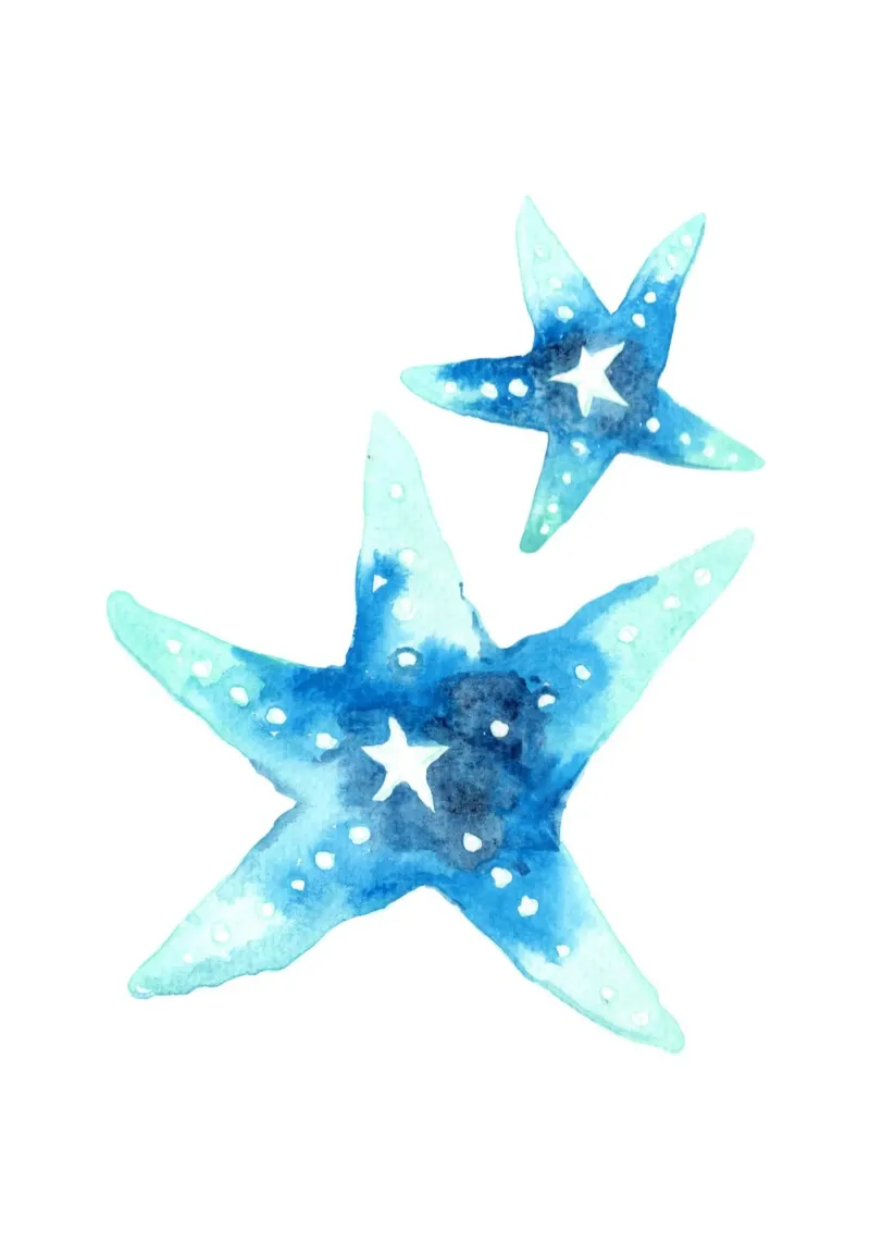 Blauer Seestern Aquarell Set - Küsten Ozean Kunst, Strand Deko Poster von ClubArt