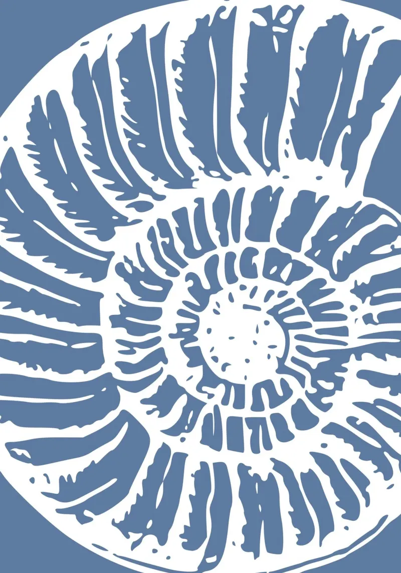 Fossile d'ammonite imprimé - Bleu côtier, art de l'océan ancien hahnemühle de ClubArt