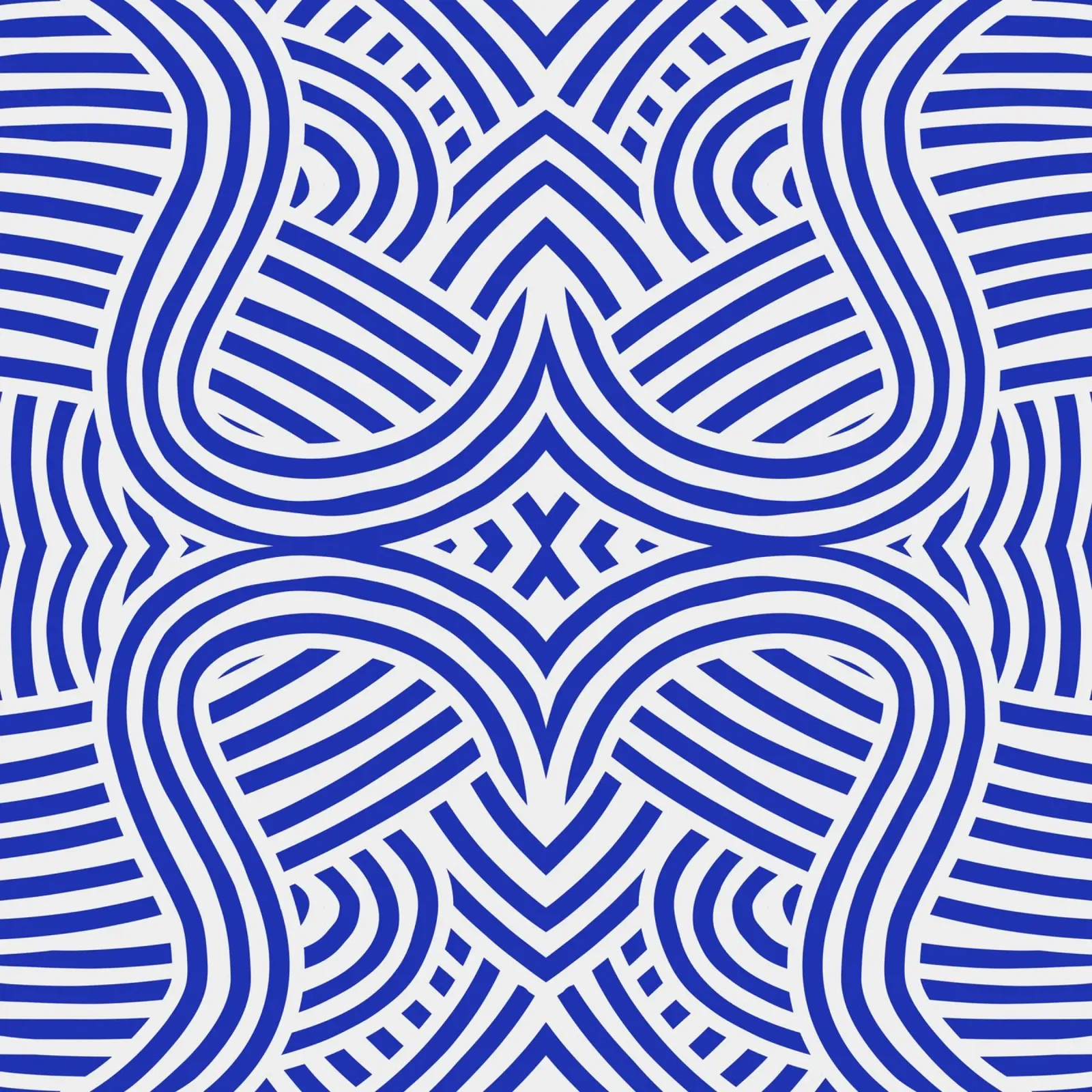 Symmetrical ultramarine and white pattern canvas by Little Dean