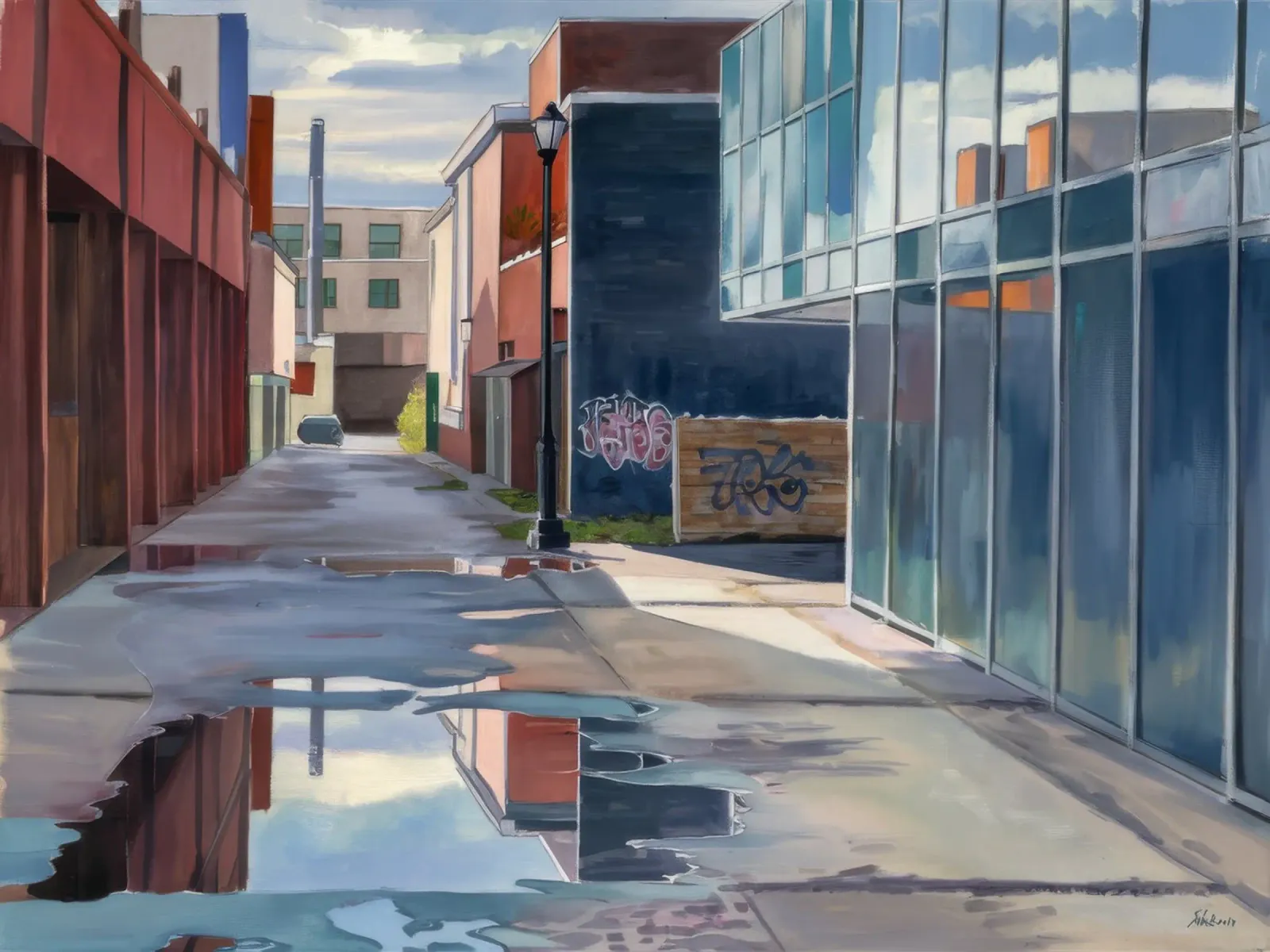 Riflessioni sulle pozzanghere del vicolo poster da Opal Strokes
