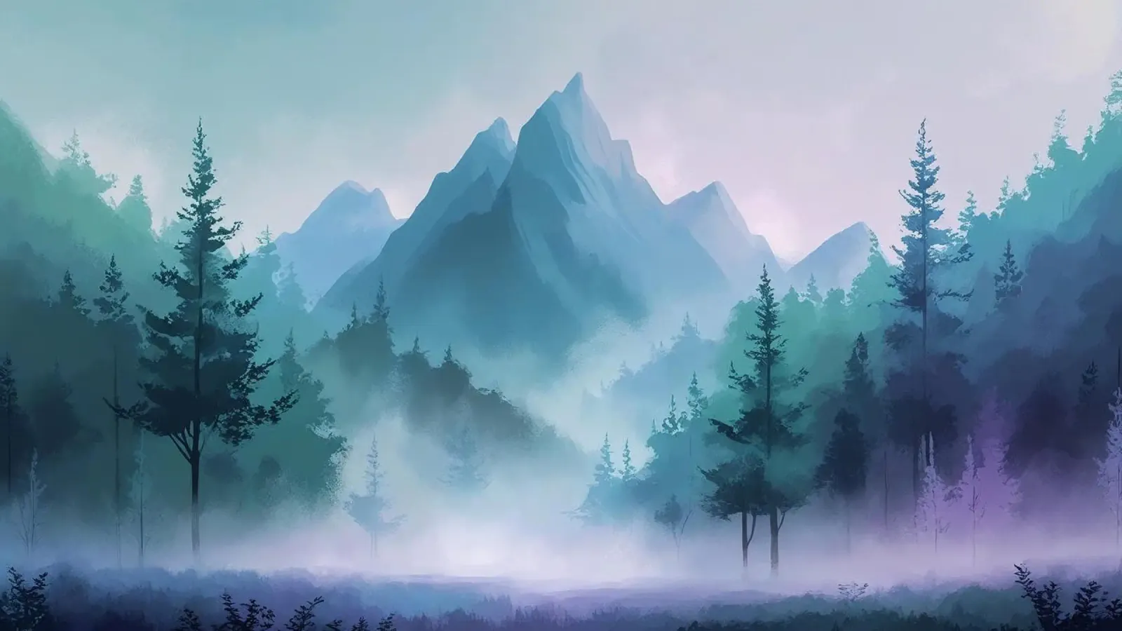 mountains with trees mist canvas with Floater frame by cofa home