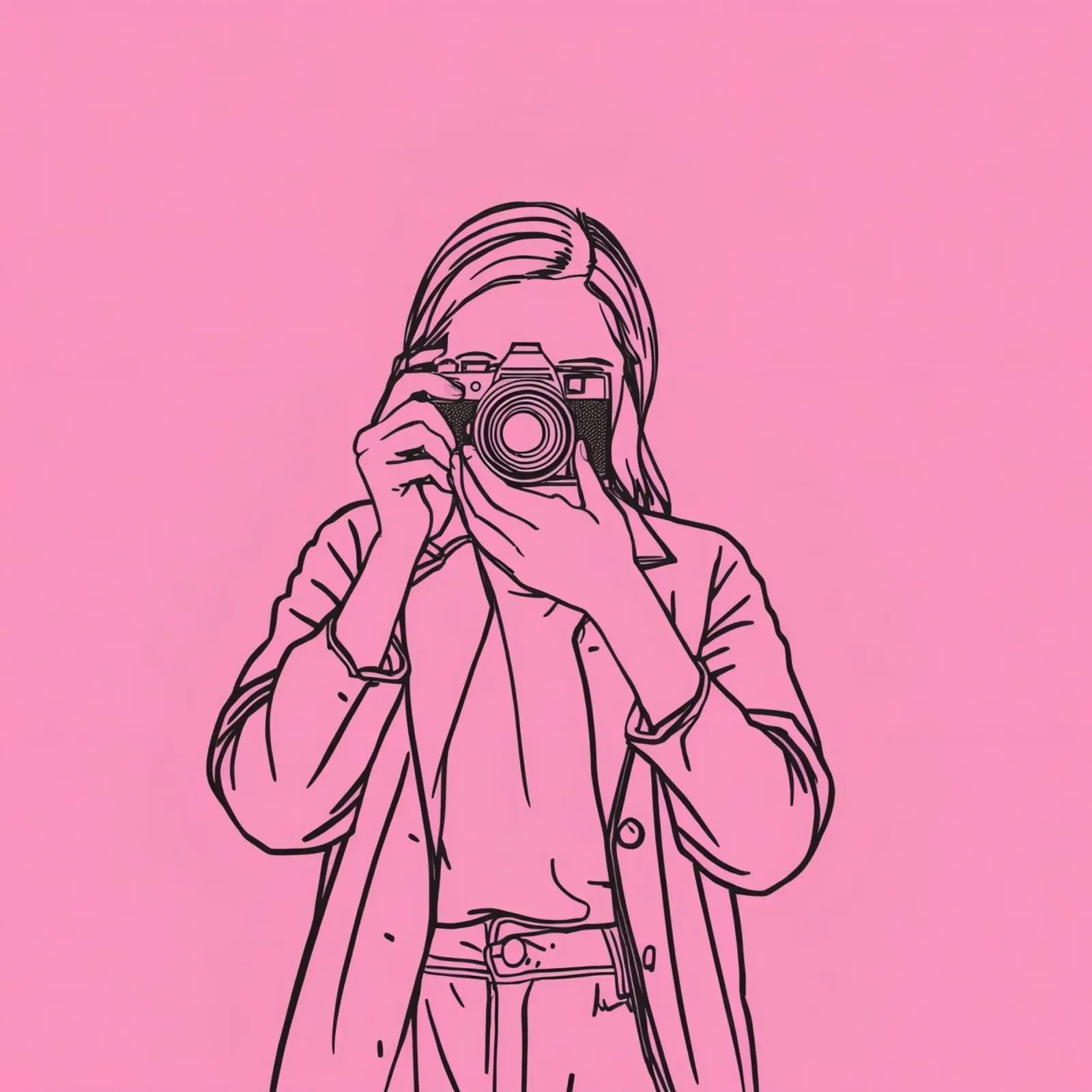 Una mujer sujeta una cámara contra un arte rosa para capturar recuerdos hahnemühle de DesignDoodle
