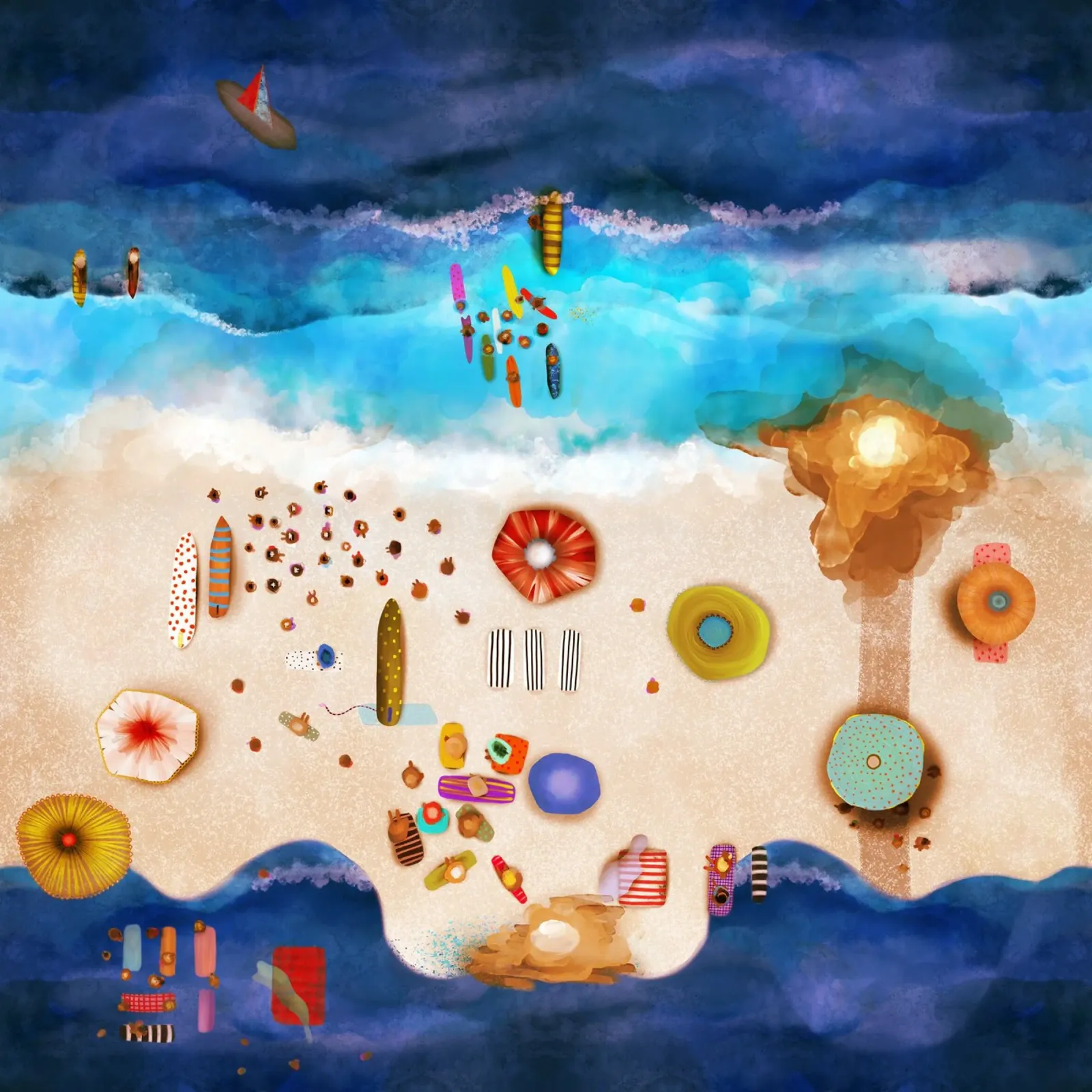 Blu Oceanic surf onde cremose sabbia vacanze in famiglia poster da Ruth Fitta-Schulz