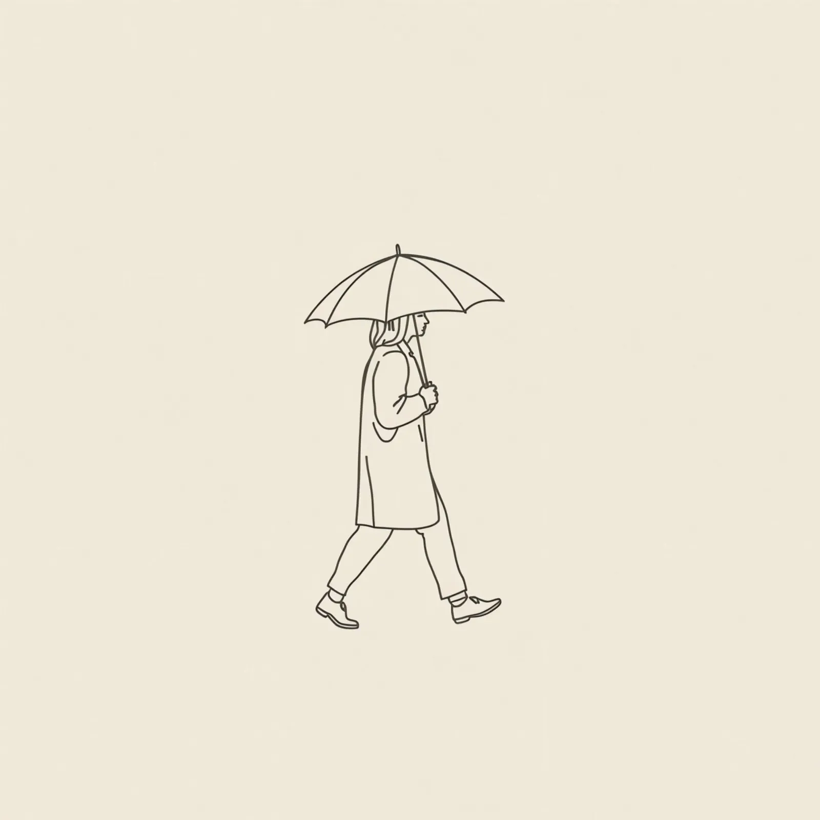 Person walking with umbrella in light rain on a neutral art canvas by DesignDoodle