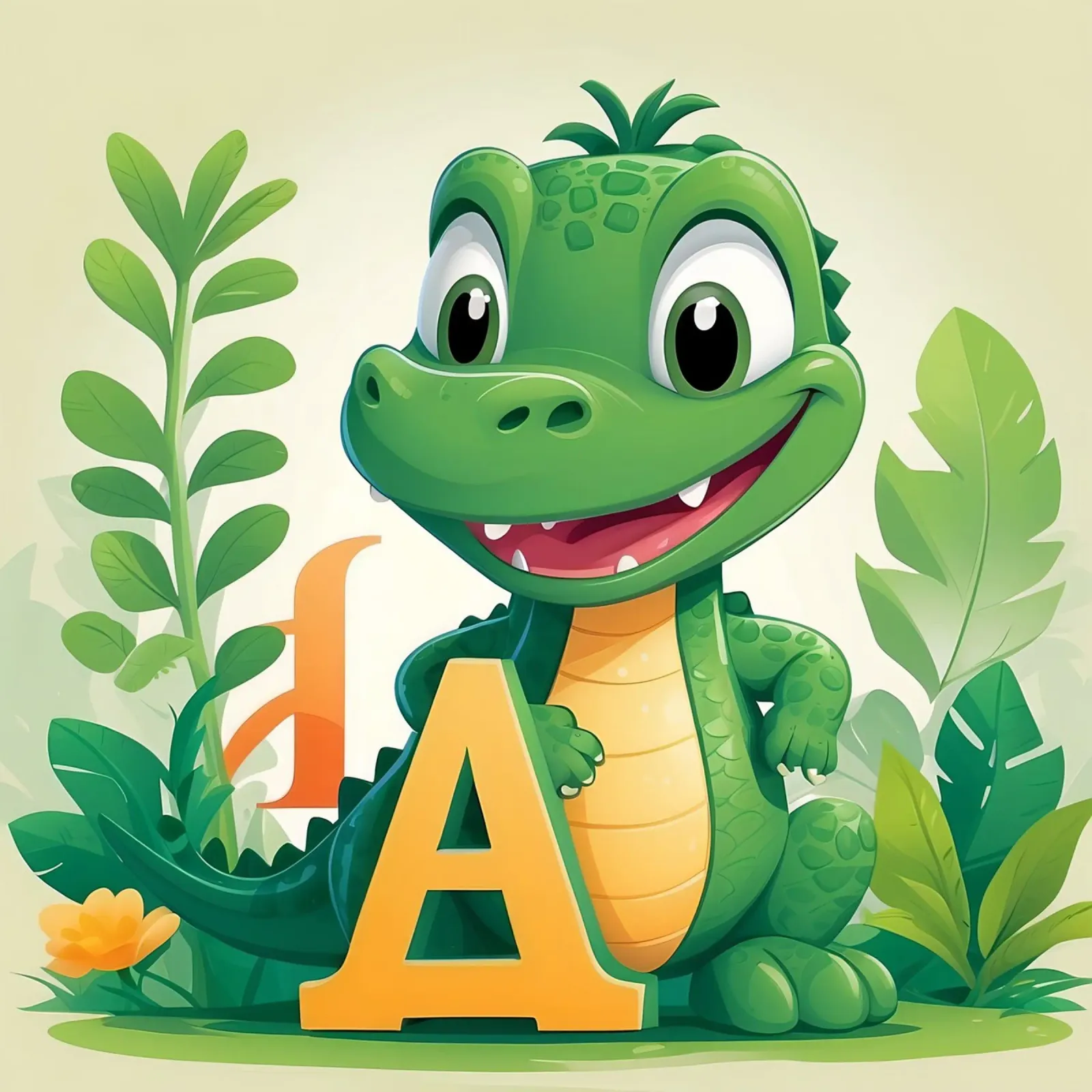 Cartoon Alligator character standing next to the letter A canvas with Floater frame by DesignDoodle