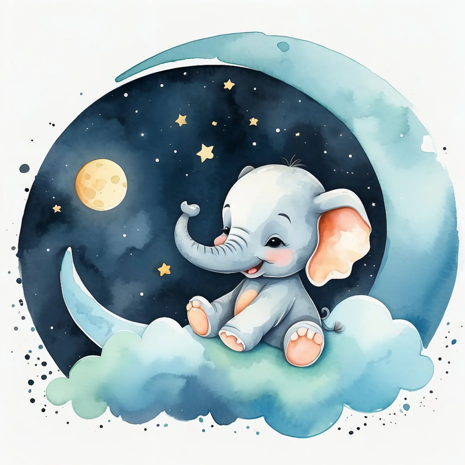 Carino l'elefante seduto su una nuvola con luna e stelle pellicola backlit da DesignDoodle