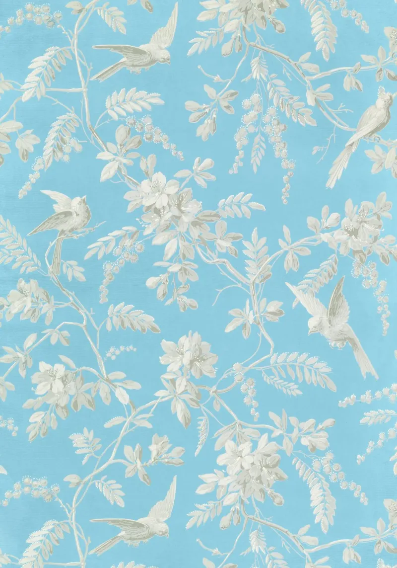 Uccelli e motivi floreali d'epoca - Estetica blu Chinoiserie poster con telaio in alluminio da ClubArt