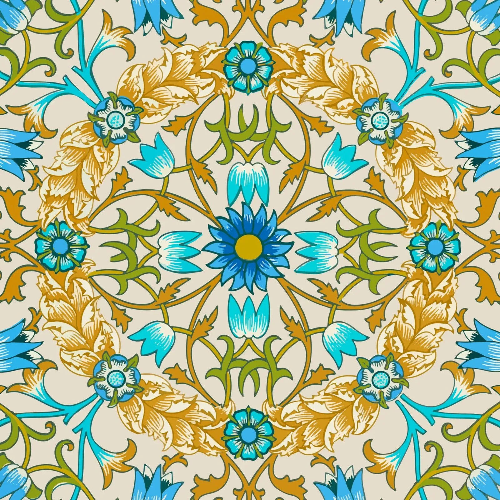 Modello di ornamento floreale d'epoca - Arti e Mestieri Blu e Oro pellicola backlit da ClubArt