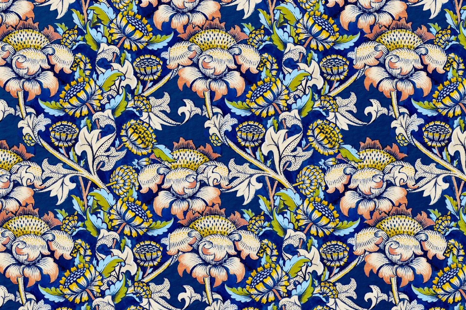 William Morris Floral Pattern - Art Nouveau Bleu & Jaune poster de ClubArt