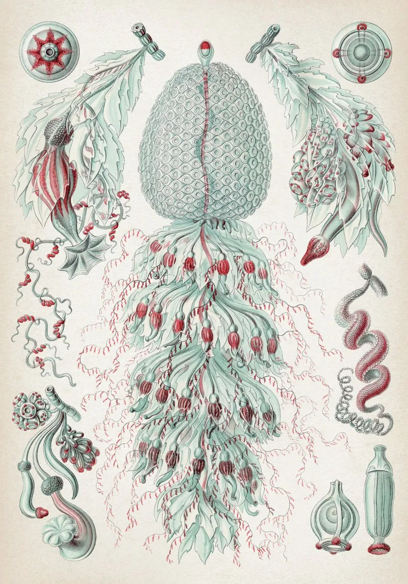 Vintage Haeckel 3 Tafel 59 Staatsquallen pellicola backlit da Vintage Print Collection
