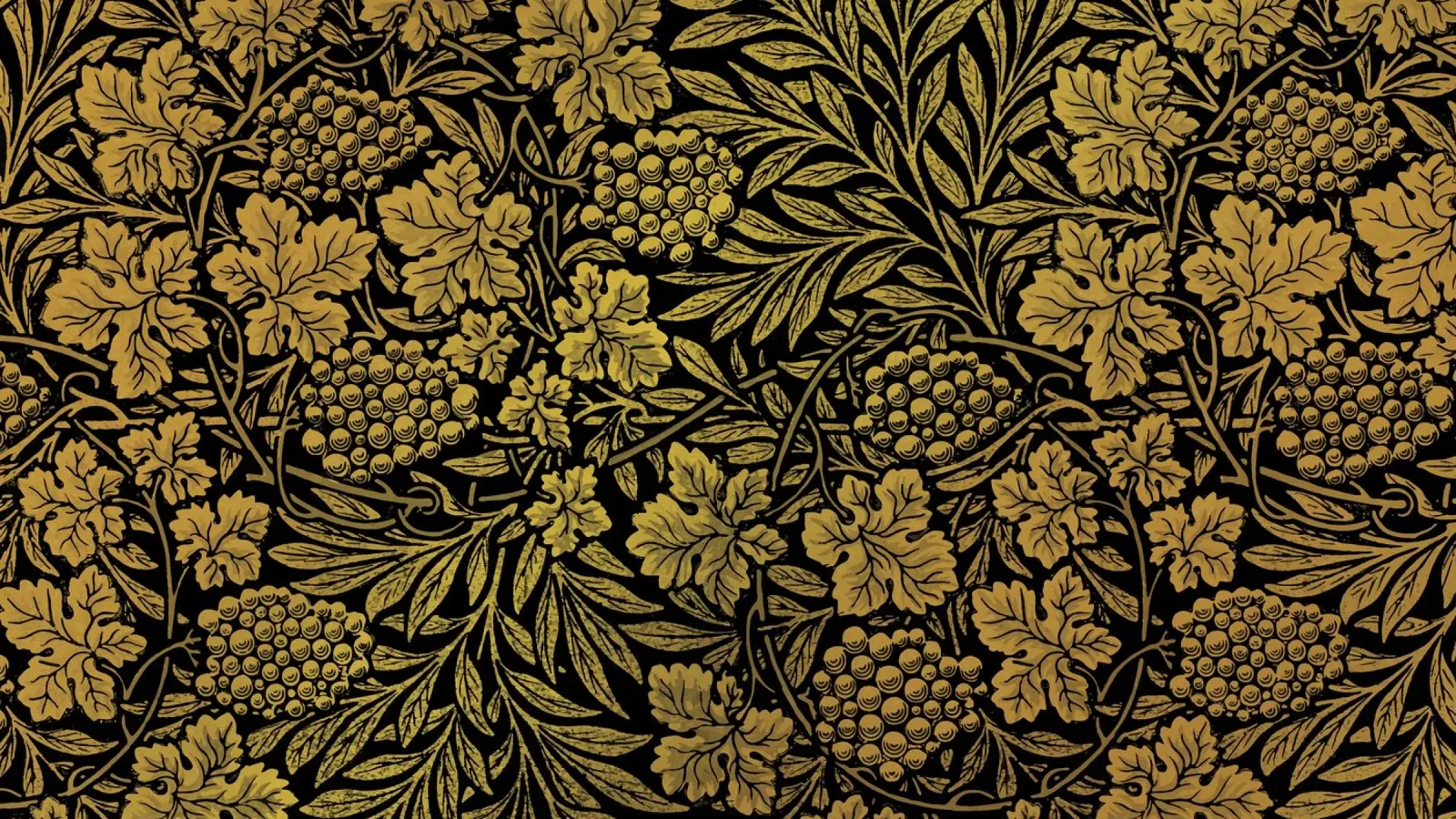 William Morris Gouden Bloempatroon - Arts & Crafts Zwart & canvas met Baklijst van ClubArt