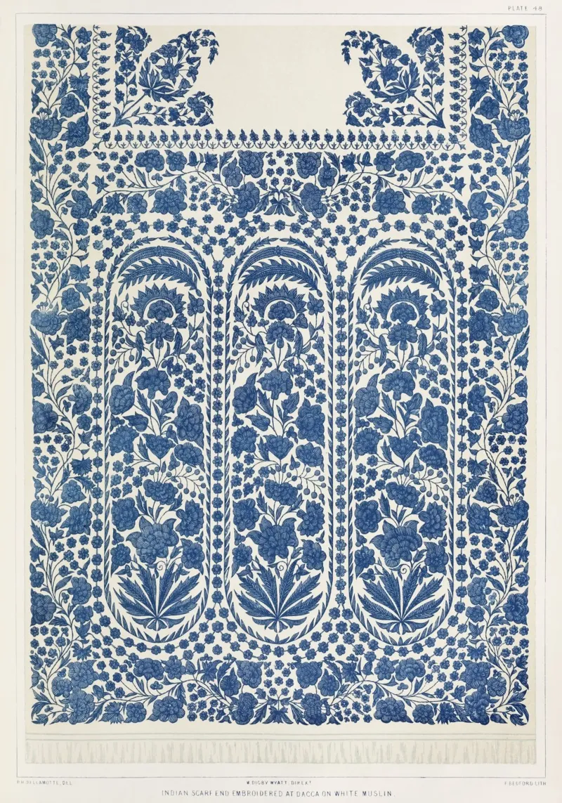 Digby Wyatt: Fine sciarpa indiana - Arte tessile blu vittoriana ( poster con telaio in plastica da ClubArt