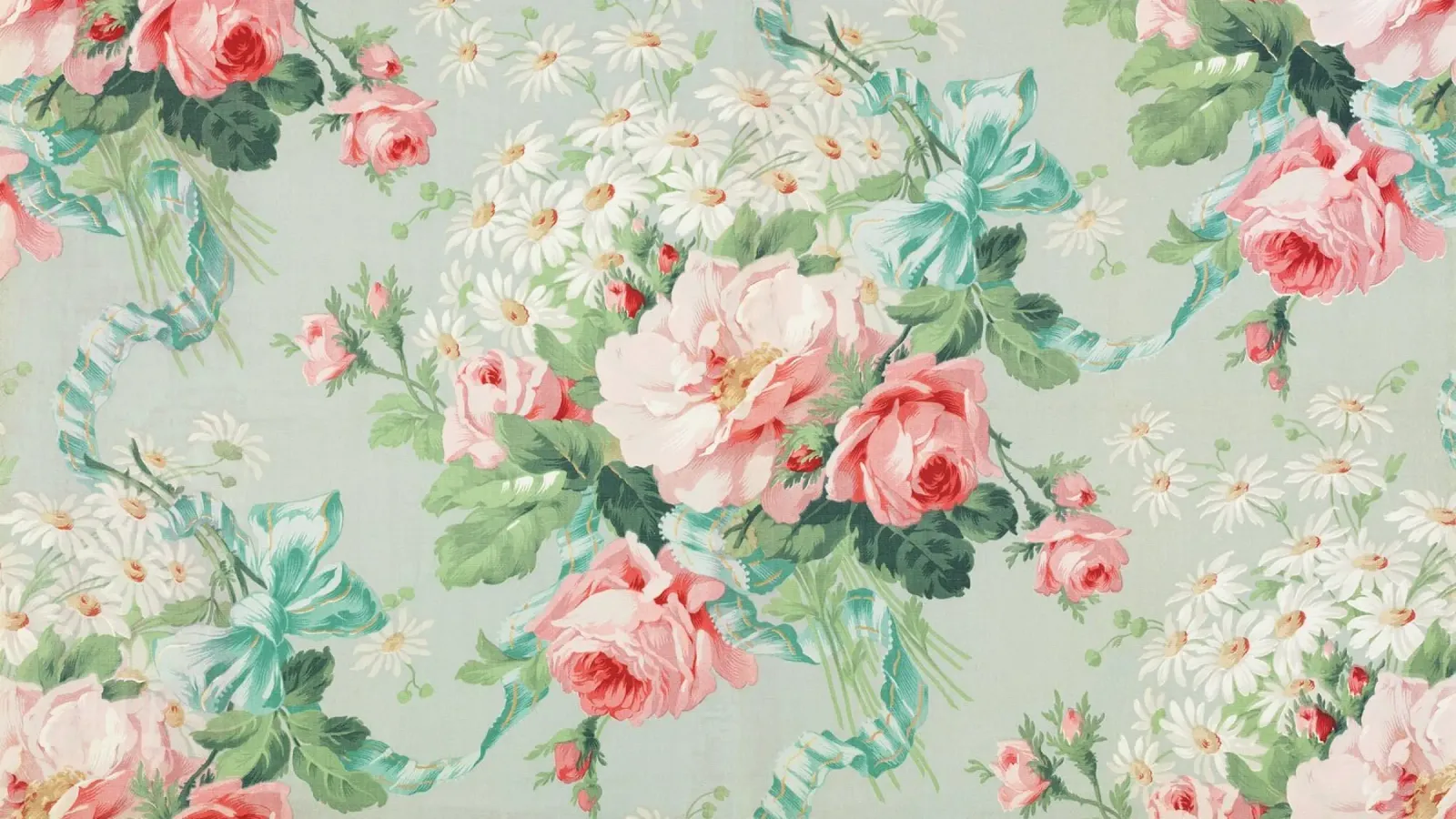 Modello vittoriano di rosa e margherita - Illustrazione floreale d'epoca poster con telaio in alluminio da ClubArt