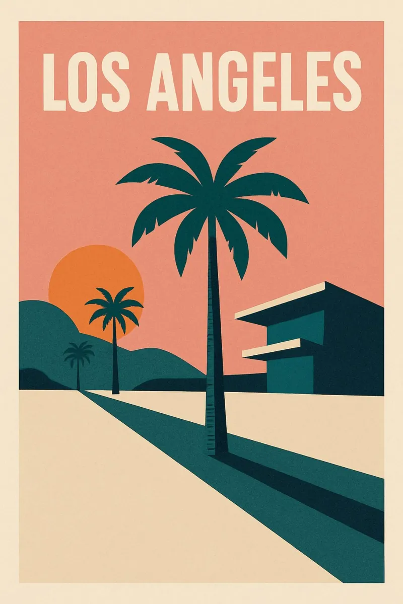 LOS ANGELES - A graphic version of the Californian icon canvas with Floater frame by JETLAG | affiches voyage