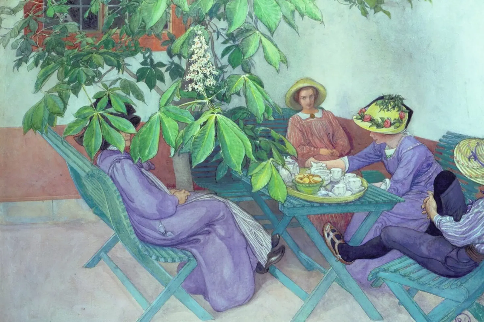 Larsson - Teatime under Chestnut Blossoms poster con telaio in plastica da ARTOTHEK