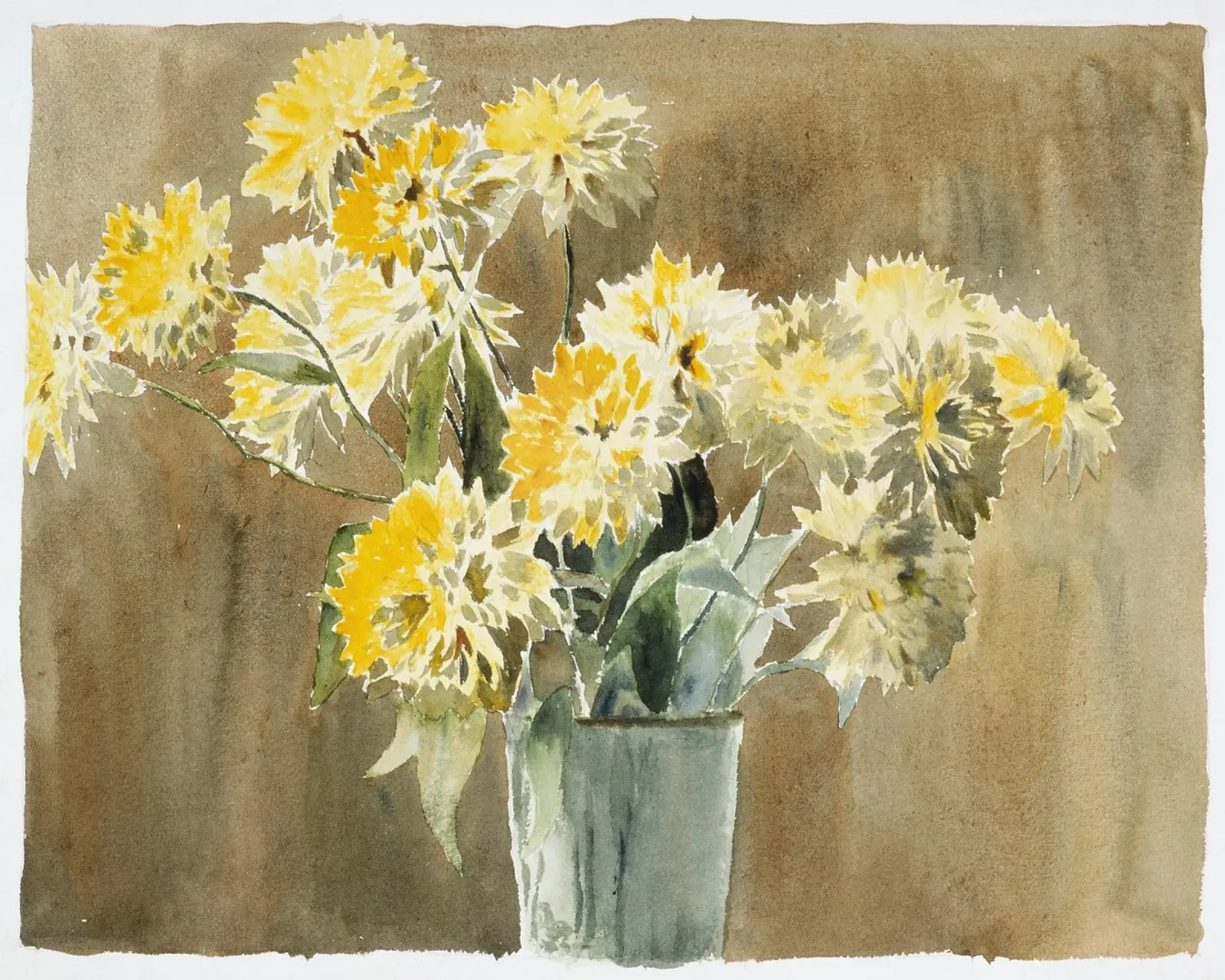 Hannah Overbeck: Vaso con fiori gialli - Arti e Mestieri Flor poster con telaio in legno da ClubArt