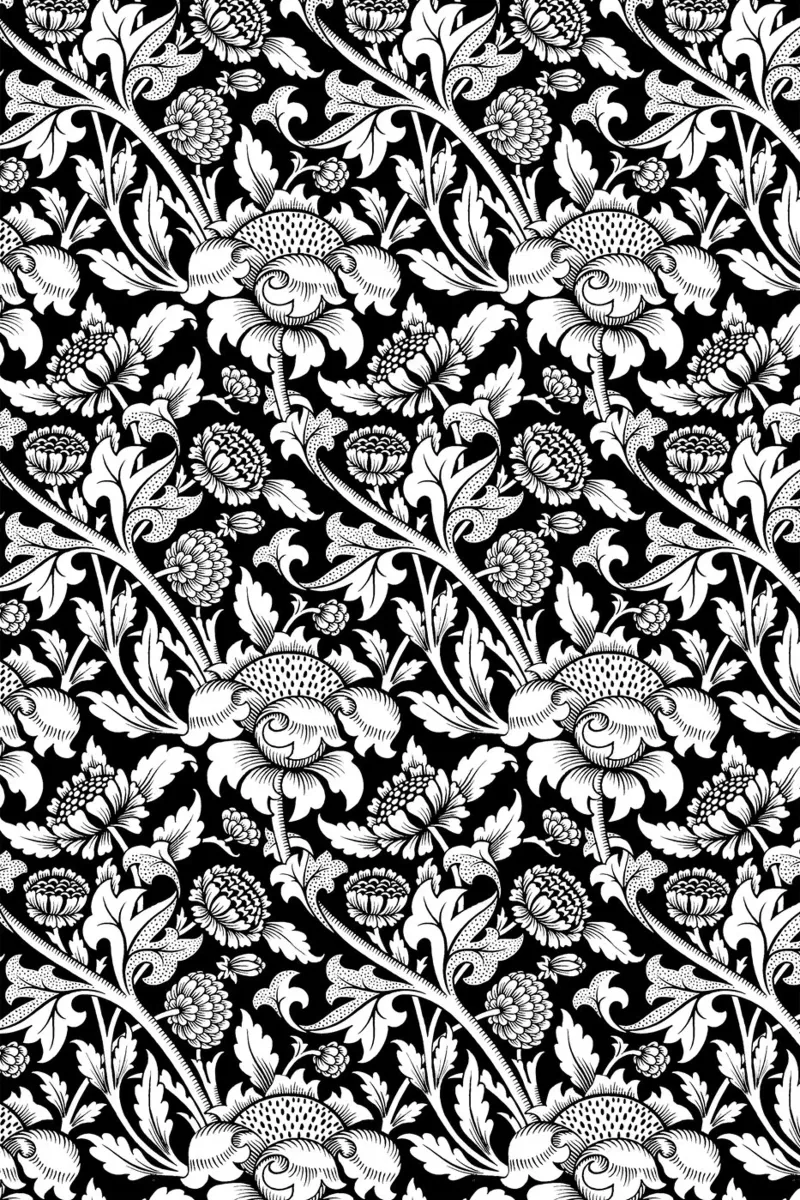 Motivo floreale vintage in bianco e nero - Estetica delle arti e dei mestieri poster con telaio in plastica da ClubArt
