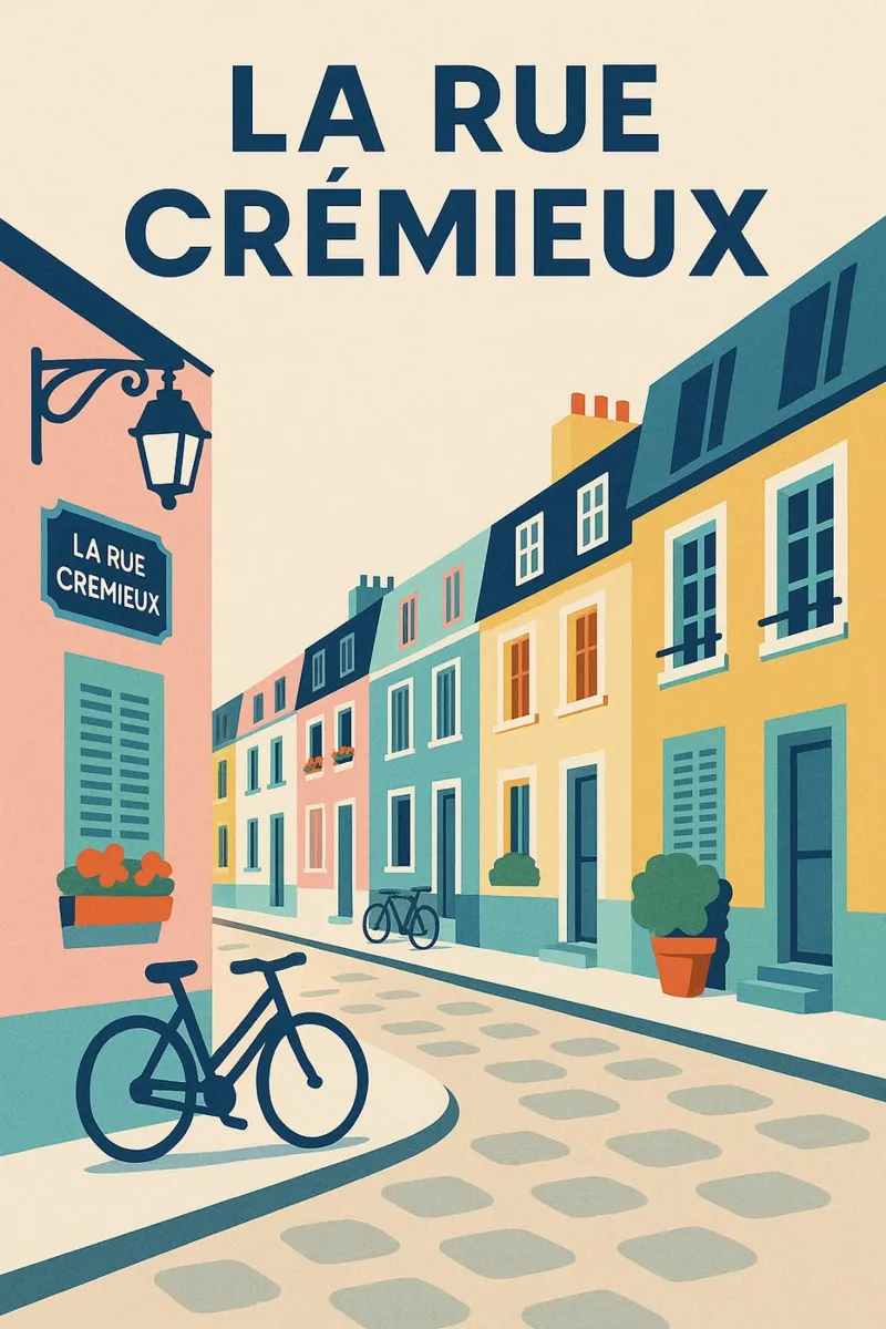 LA RUE CRÉMIEUX - The pastel jewel of secret Paris poster with wooden frame by JETLAG | affiches voyage