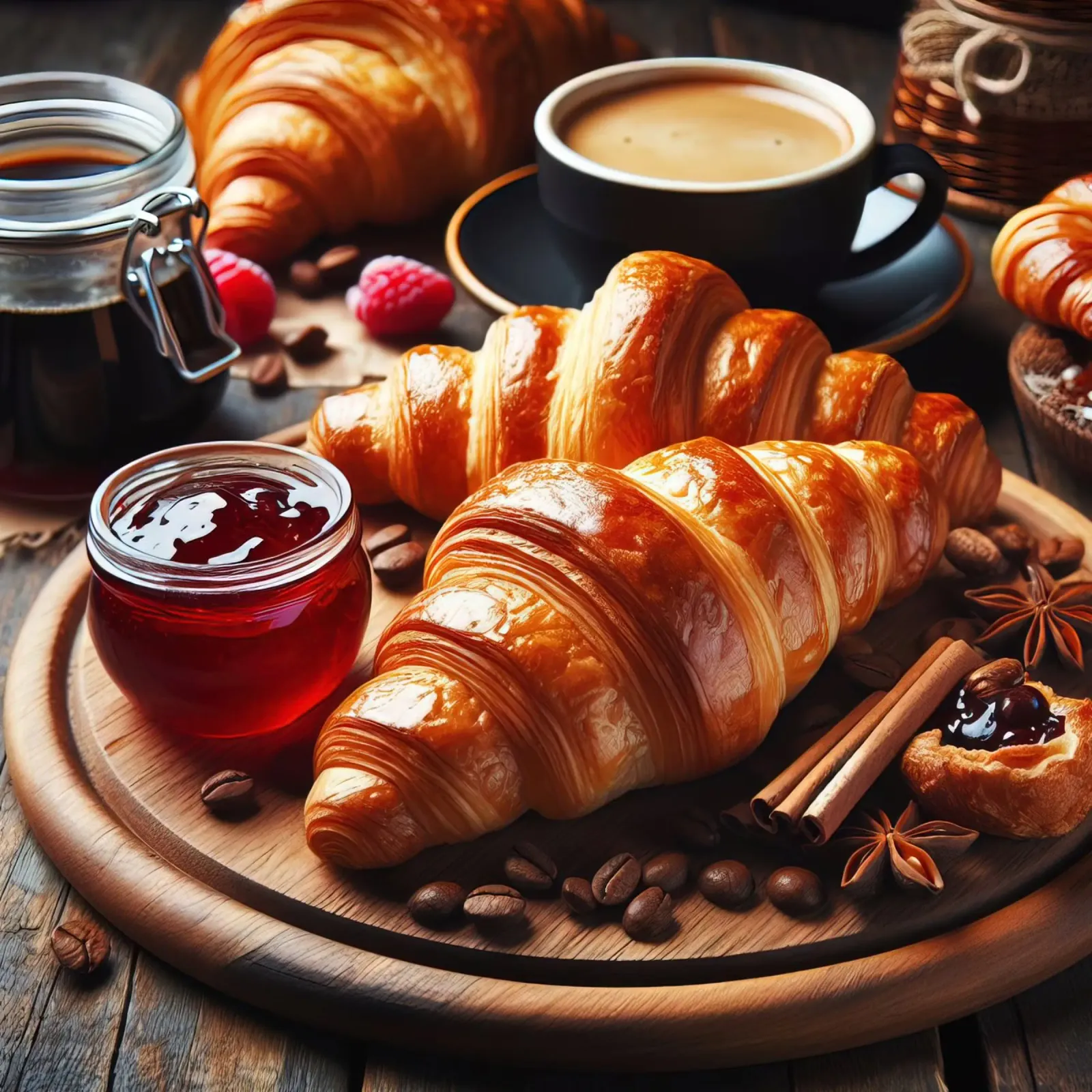 Croissant, caffè e marmellata Natura morta pellicola backlit da The tasty wall