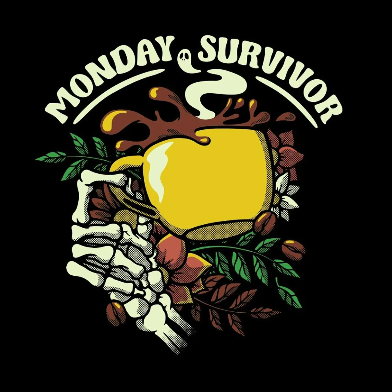Monday Survivor Skeleton Hand Coffee poster con telaio in alluminio da Tobe Fonseca