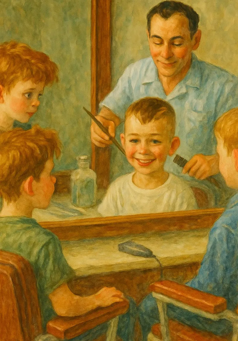 kapperszaak ilustratie retro klassiek schilderij canvas met Baklijst van pakazi